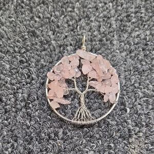 Rose Quartz Tree of Life Pendant Necklace - Soft Pink Gemstone